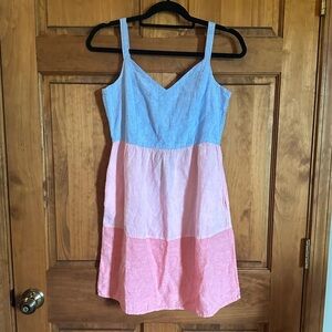 Cynthia Rowley Blue and Pink 100% linen Colorblock tank Sundress Size Small